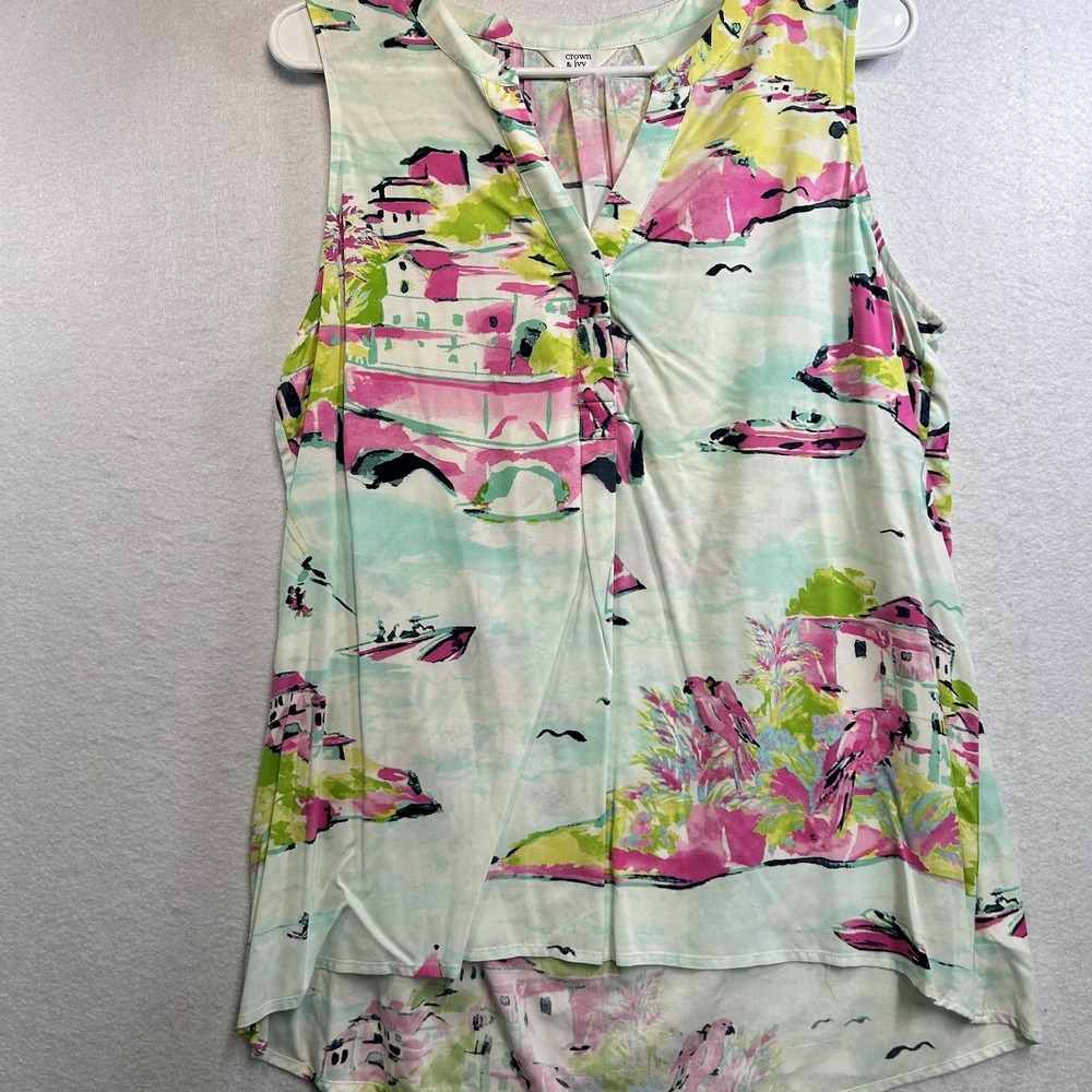 Crown And Ivy Sleeveless Top Tropical Size Large